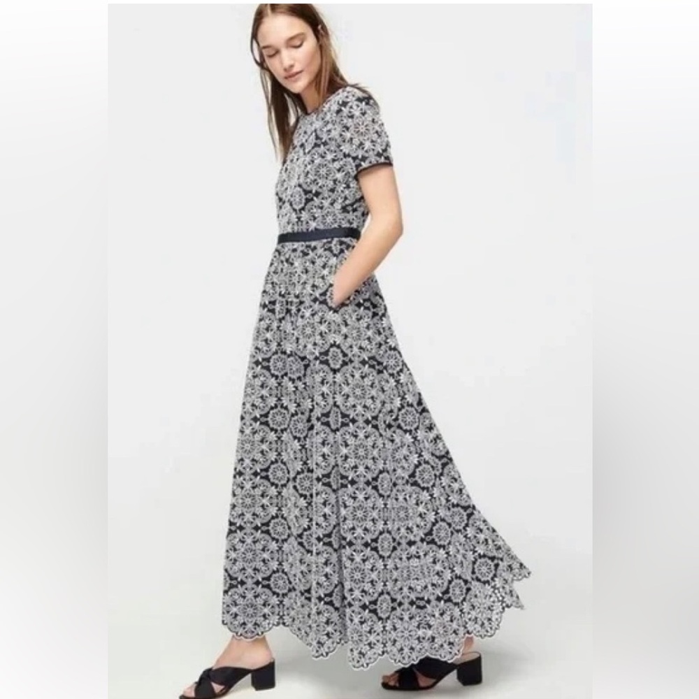 J. Crew Black and White Lace-Pattern Maxi Dress